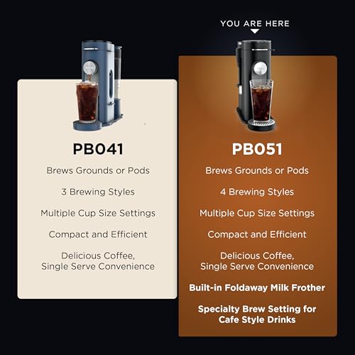 Ninja Coffee Maker, Single Serve, Brew with Coffee Pods and Grounds, Compatible with K-Cup Pods, 4 Styles, up to 24 Ounces Cup Sizes and 56 Ounces Removable Reservoir, Black, PB051