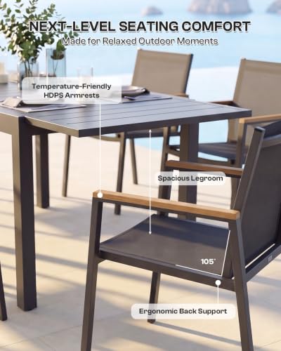 Vexwalx Aluminum Outdoor Dining Set for 6, 79" Expandable Table & Chairs