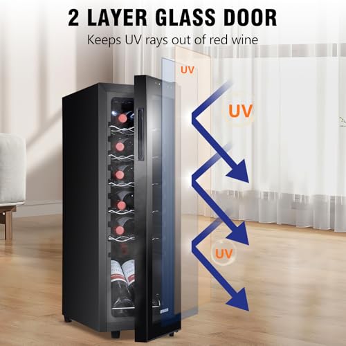 STAIGIS 12 Bottle Wine Cooler, Mini Fridge for Red and White, Small Freestanding Refrigerator with 40-66F Digital Temperature Control Glass Door