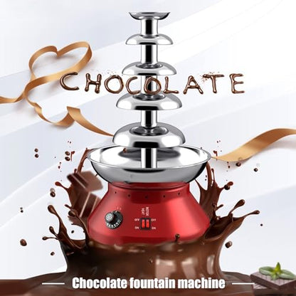 5-Tier Chocolate Fountain 7Lbs Capacity, 110V Stainless Steel Hot Chocolate Fondue Machine with Adjustable Temp 86-230℉ for Party Wedding Restaurant Buffet (Red)