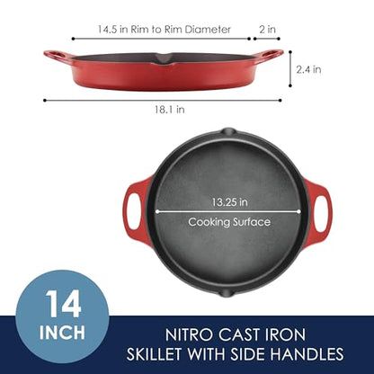 Rachael Ray Nitro Cast Iron Skillet with Side Handles, 14 Inch, Red