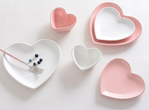 CHOOLD Ceramic Heart-Shaped Pudding Bowl - Dessert & Souffle Ramekin (Pink/White)