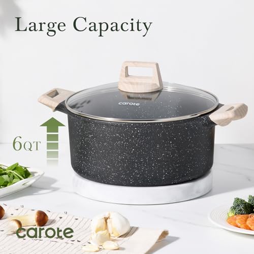 CAROTE Nonstick Stock Pot with Lid Soup Pot, 6 Quart Casserole with Lid, Easy to Clean Non Stick Cooking Pot,Pasta Pot