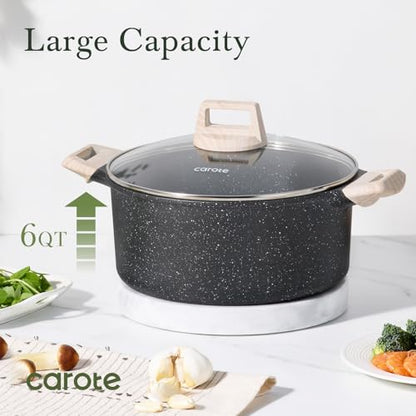 CAROTE Nonstick Stock Pot with Lid Soup Pot, 6 Quart Casserole with Lid, Easy to Clean Non Stick Cooking Pot,Pasta Pot