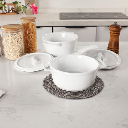 jinsongdafa Ceramic Mini Round Cocotte Set, 13.5 Ounces Small Casserole Dishes with Lids and Handles, Set of 2, Individual Baking Ramekins, Oven, Microwave & Dishwasher Safe
