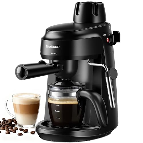 SHARDOR 3.5 Bar Espresso Machine, Compact Expresso Coffee Machines for Home, 4-Cup Espresso Maker with Milk Frother for Cappuccino & Latte, Fast Heating System, Easy-to-Use, 800W, Black