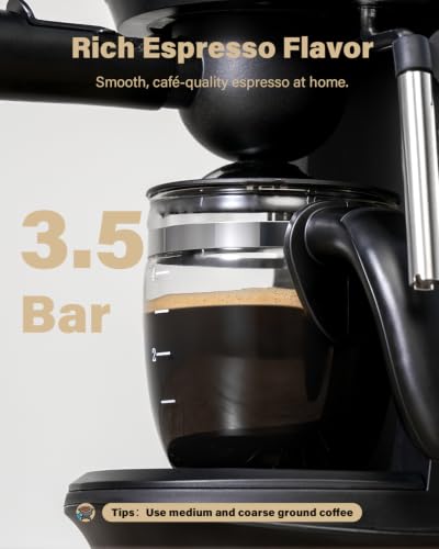 SHARDOR 3.5 Bar Espresso Machine, Compact Expresso Coffee Machines for Home, 4-Cup Espresso Maker with Milk Frother for Cappuccino & Latte, Fast Heating System, Easy-to-Use, 800W, Black
