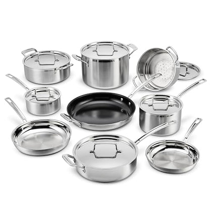 Cuisinart 15 Piece Cookware Set, MultiClad Pro Triple Ply, Silver, MCP-15N
