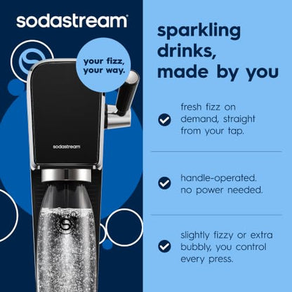 SodaStream ART Sparkling Water Maker, Value Bundle, Soda Maker, Includes 2 Quick Connect 60L CO2 Cylinders, 2 Dishwasher Safe BPA Free Bottles, 2 bubly Flavor Drops, Make your own Pepsi, Black