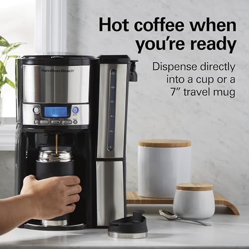 Hamilton Beach One Press Programmable Dispensing 12 Cup Coffee Maker with Internal Coffee Pot, Stays Warm and Fresh for Hours, 60 oz. Removable Reservoir, Black & Stainless Steel (47950)