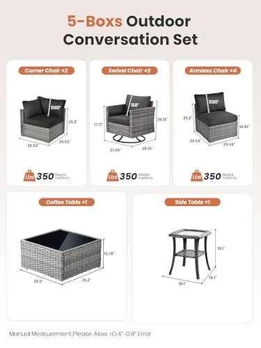 ovios Outdoor 10 Piece Coversation Set with Swivel Rocking Chair,Sectional Patio Furniture Set with All-Weather Wicker Sofa,Modern Outside Couch for Balcony Backyard Pool, Black