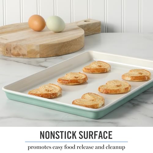 Martha Stewart Gallen 13 x 9 Inch Nonstick Carbon Steel Cookie Sheet - Teal Durable Baking Pan for Cookies, Brownies & Roasting