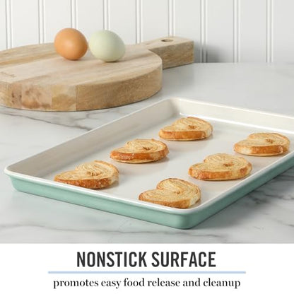 Martha Stewart Gallen 13 x 9 Inch Nonstick Carbon Steel Cookie Sheet - Teal Durable Baking Pan for Cookies, Brownies & Roasting