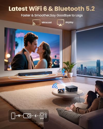 【Bundled with Google TV Stick/4K Supported】Smart Projector with WiFi & Bluetooth, Outdoor & Home TV Movie Projectors with Voice Control, Auto Focus & Keystone, Compatible with Netflix Proyector WiMiUS