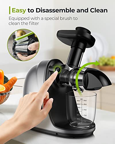 Juicer, Jocuu Slow Masticating Juicer Machines Easy to Clean, Soft/Hard Two Speed Quiet Motor Reverse Function Anti-Clogging, Cold Press Juice Extractor with Brush & Recipes