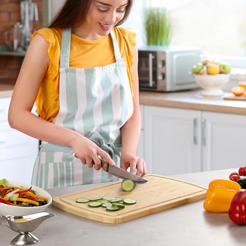 Large Wooden Cutting Board for Kitchen Meal Prep & Serving - Bamboo Cutting Boards with Juice Groove Side Handles, Charcuterie & Chopping Butcher Block - 100% Organic Bamboo, Pre Oiled, 16" x 10"