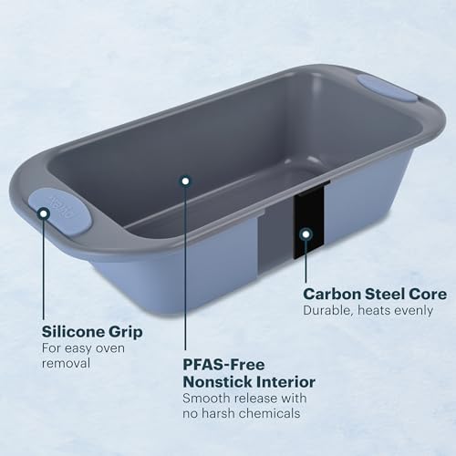 Pyrex 8-Piece Metal Bakeware Set, Lightweight Stainless Steel Baking Trays with Heatsafe Silicone Handles, Cookie & Muffin Sheets, Round/Square Baking Pans, Cerulean
