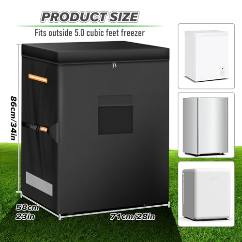 ZUYIYI Chest Freezer Covers, Outdoor Freezer Protector for 5 Cubic Feet, 420D Oxford Waterproof Full Cover Deep Freezer Covers with Top Cover for Open, Zipper Pocket 28"L x 23"W x 34"H, Black