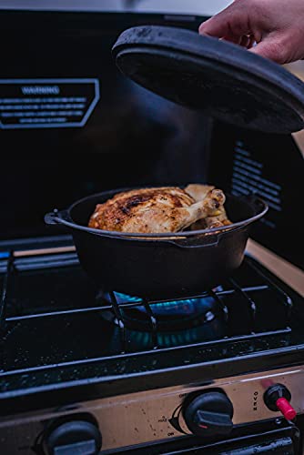 Stansport's Cast Iron Dutch Oven with Lid (16023) - Large 4 Quart Capacity, Durable Cast Iron Construction, Perfect for Outdoor Cooking, Home Kitchen and Camping Trips, Flat Bottom Design