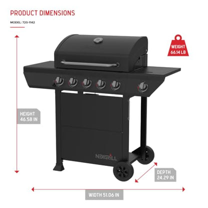 Nexgrill 5-Burner Gas Grill with Side Burner, 67,000 BTUs, 618 SQ. In. Cooking Area, Propane BBQ Grill with Stainless Steel Panel for Outdoor Cooking, Patios, and More - 720-1142