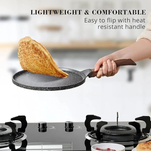DOTUHAO Nonstick Crepe Pan Set, 5 Piece Set Kitchen Pancake Grill Pan, 8 Inch Granite Coating Flat Skillet Tawa Dosa Tortilla Pans, Pizza Pans, Fry-Pan Compatible with All Stovetops (8 Inch)