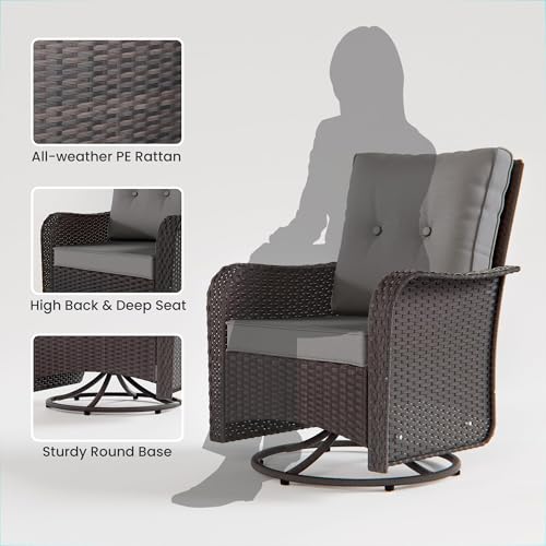 RTDTD 10 Pieces Outdoor Patio Furniture Set,Outdoor Sectional Furniture All Weather PE Rattan Wicker Patio Conversation Set with Coffee Table,Swivel Rocking Chairs Set,Grey