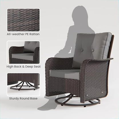 RTDTD 10 Pieces Outdoor Patio Furniture Set,Outdoor Sectional Furniture All Weather PE Rattan Wicker Patio Conversation Set with Coffee Table,Swivel Rocking Chairs Set,Grey