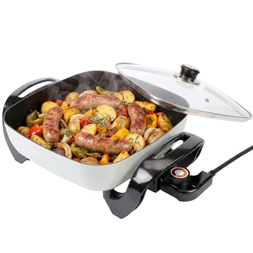I-Keukenn 12" Ceramic Nonstick Electric Skillet with Tempered Vented Glass Lid, Scratch-Resistant Surface, Cool-Touch Handles, Removable Easy-to-Clean Design, 1200W, Vibrant Green