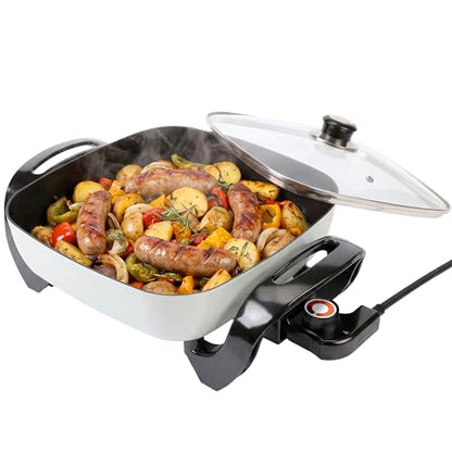 I-Keukenn 12" Ceramic Nonstick Electric Skillet with Tempered Vented Glass Lid, Scratch-Resistant Surface, Cool-Touch Handles, Removable Easy-to-Clean Design, 1200W, Vibrant Green
