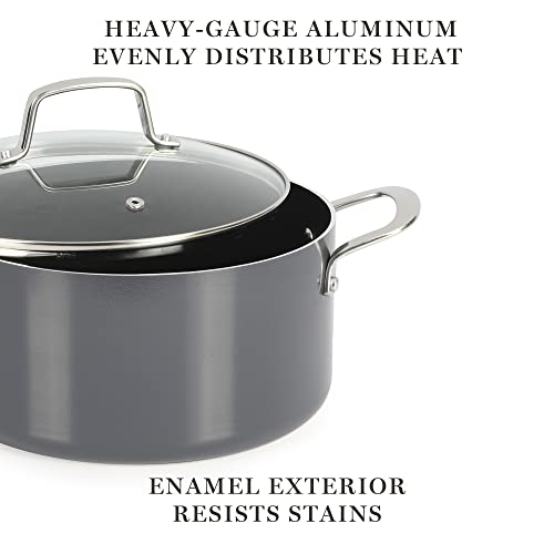 Martha Stewart Lockton Premium Nonstick 10 Piece Enamel Heavy Gauge Aluminum Pots and Pans Cookware Set - Grey