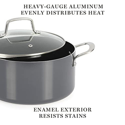 Martha Stewart Lockton Premium Nonstick 10 Piece Enamel Heavy Gauge Aluminum Pots and Pans Cookware Set - Grey
