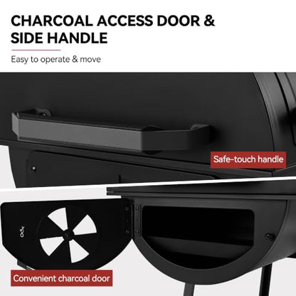 Grills House CC1831F Barrel Charcoal Grill with Offset Smoker Black