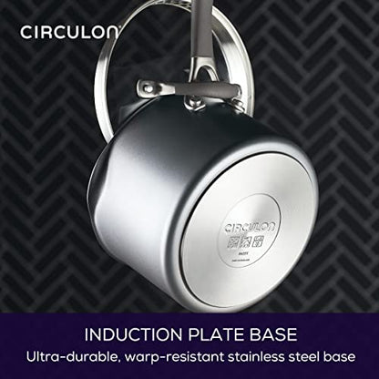 Circulon A1 Series w/ ScratchDefense Nonstick Induction Straining Sauce Pan with Lid, 3-Quart, Saucepan with Pour Spout, Graphite