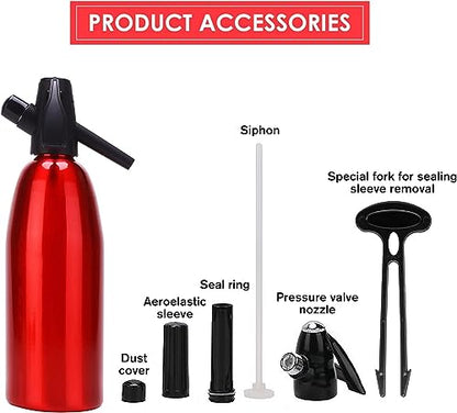 Soda Siphon 1L Premium Sparkling Water Maker - Aluminum Portable Seltzer Machine for Home, Bar, Cocktails, Coffee, Tea,Uses 8g C02 cartridges(Not Included)