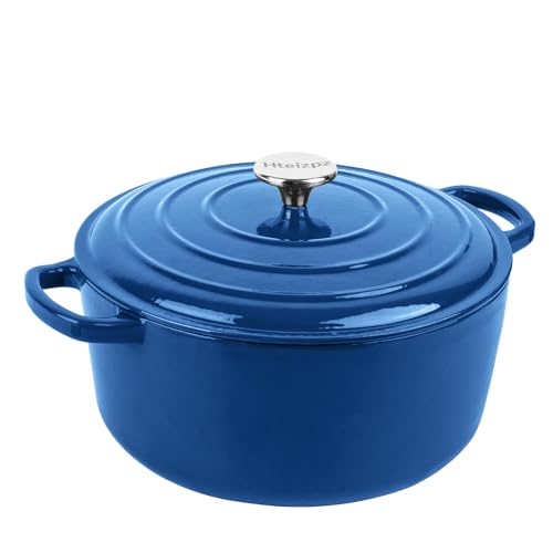 Enameled Cast Iron Dutch Oven Pot with Lid, 3.9 Quart Dutch Oven for Bread Baking, Oven Safe up to 500° F, Suitable for Bread Baking, Braising, Roasting, Stews, Blue