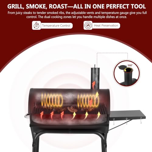 RYHOFOUD Barrel Charcoal Grill, 554 Sq. In. Large Outdoor BBQ Grill
