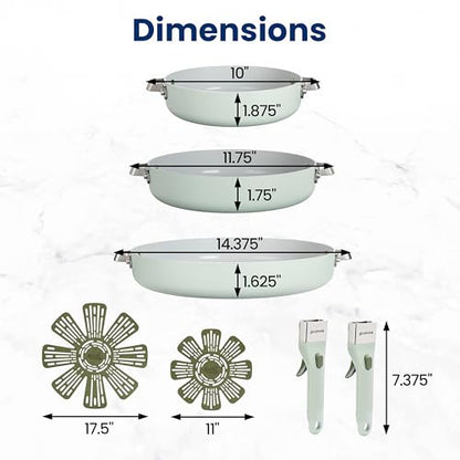 GoodCook Ceramic Cookware Set 7-Piece with Removable Handles, Induction Compatible Fry Pans, Nonstick and Oven Safe, Sage Green