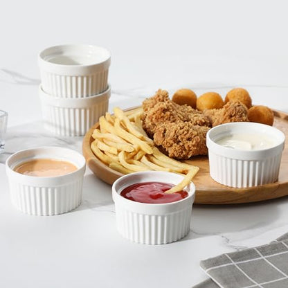 MALACASA Ramekins 4 oz Oven Safe, Porcelain Creme Brulee Ramekins Pudding Custard Cups Small Ceramic Souffle Dishes Ramakan Ramiken Ramicans Baking Bowls Set of 6, White, Series RAMEKIN-DISH