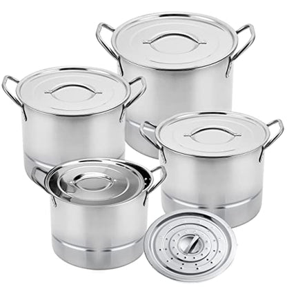 Alpine Cuisine 12-Piece Stainless Steel Stock Pot and Steamer Set – Large Cooking Pots with Lids For Soup, Boiling, Canning, Steaming, Tamales 6.5/9.5/12/16 Quart