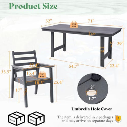 AMERLIFE 7-Piece Outdoor Dining Set for 6, 71" HDPE Patio Table, Grey