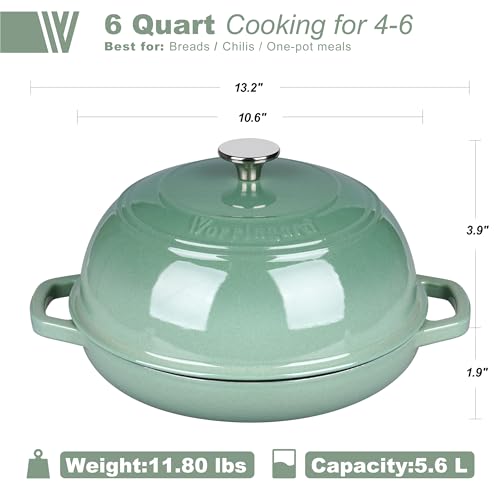 VORRINGARD Enameled Cast Iron Dutch Oven Pot with Lid, Bread Oven for Sourdough Bread Baking, Dutch Ovens with Bread Proofing Basket& Baking Supplies Set, 6 Quart, Sage Green