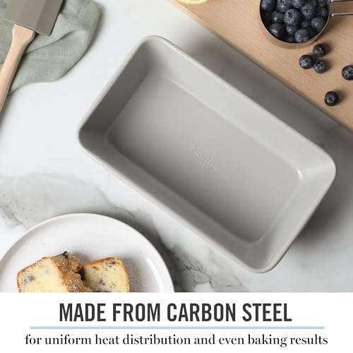 Martha Stewart Gallen 9-Inch Nonstick Carbon Steel Loaf Pan – Cool Grey, Durable Bakeware for Even Baking and Easy Release