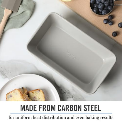 Martha Stewart Gallen 9-Inch Nonstick Carbon Steel Loaf Pan – Cool Grey, Durable Bakeware for Even Baking and Easy Release