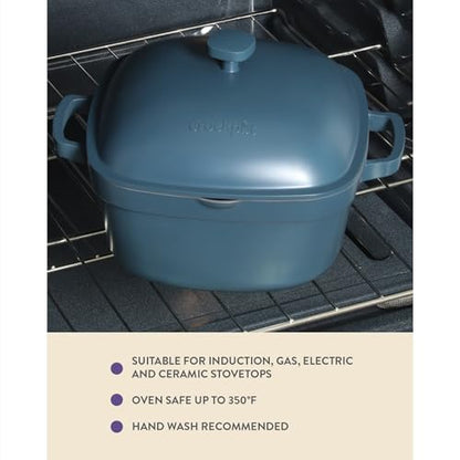 Crock-Pot Northvale Cast Aluminum Lightweight Durable 5.2 Quart Heavy Duty Dutch Oven Pot With Lid, Oven Safe, Dual Handles - Matte Blue