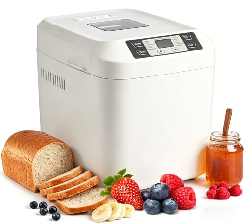 2LB Bread Maker, 12-In-1 Functionality, Gluten-Free Option, Nonstick Baking Pan, Two Loaf Sizes, 13-Hour Delay And 1-Hour Keep Warm Feature (White)