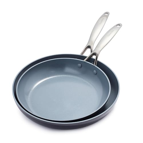 GreenPan Valencia Pro Hard Anodized Healthy Ceramic Nonstick 10" and 12" Frying Pan Skillet Set, PFAS-Free, Induction, Dishwasher Safe, Oven Safe, Gray