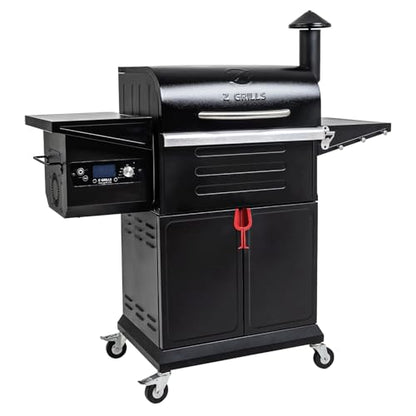 Z GRILLS Wood Pellet Grill & Smoker 8-in-1 Pellet Grill with Automatic Temperature Control，Meat Probes，572 Sq. in Area for Backyard Camping Outdoor Party,Bright Black