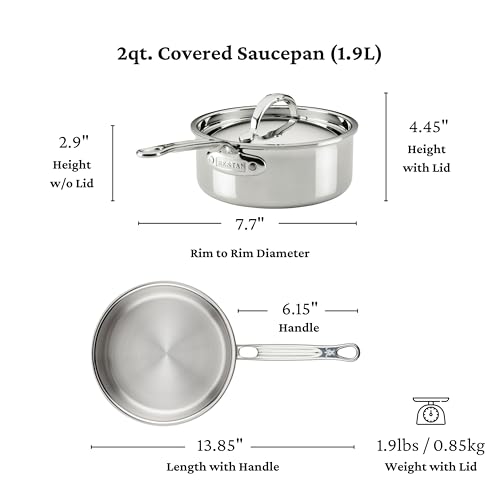 Hestan ProBond Luxe 2-Quart Saucepan with Lid, Professional Clad Stainless Steel, ProCore Tri-Ply Clad Construction, Polished Exterior, Induction & Oven Safe
