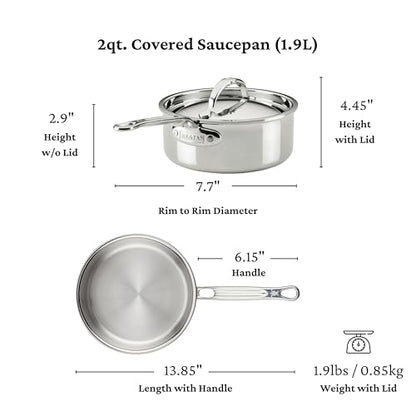 Hestan ProBond Luxe 2-Quart Saucepan with Lid, Professional Clad Stainless Steel, ProCore Tri-Ply Clad Construction, Polished Exterior, Induction & Oven Safe
