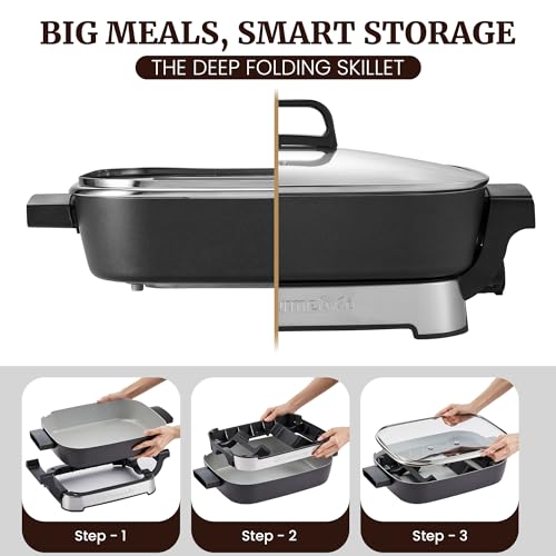 Elite Gourmet Stow-Away Ceramic Skillet, PFAS-Free Ceralast™, 1500W